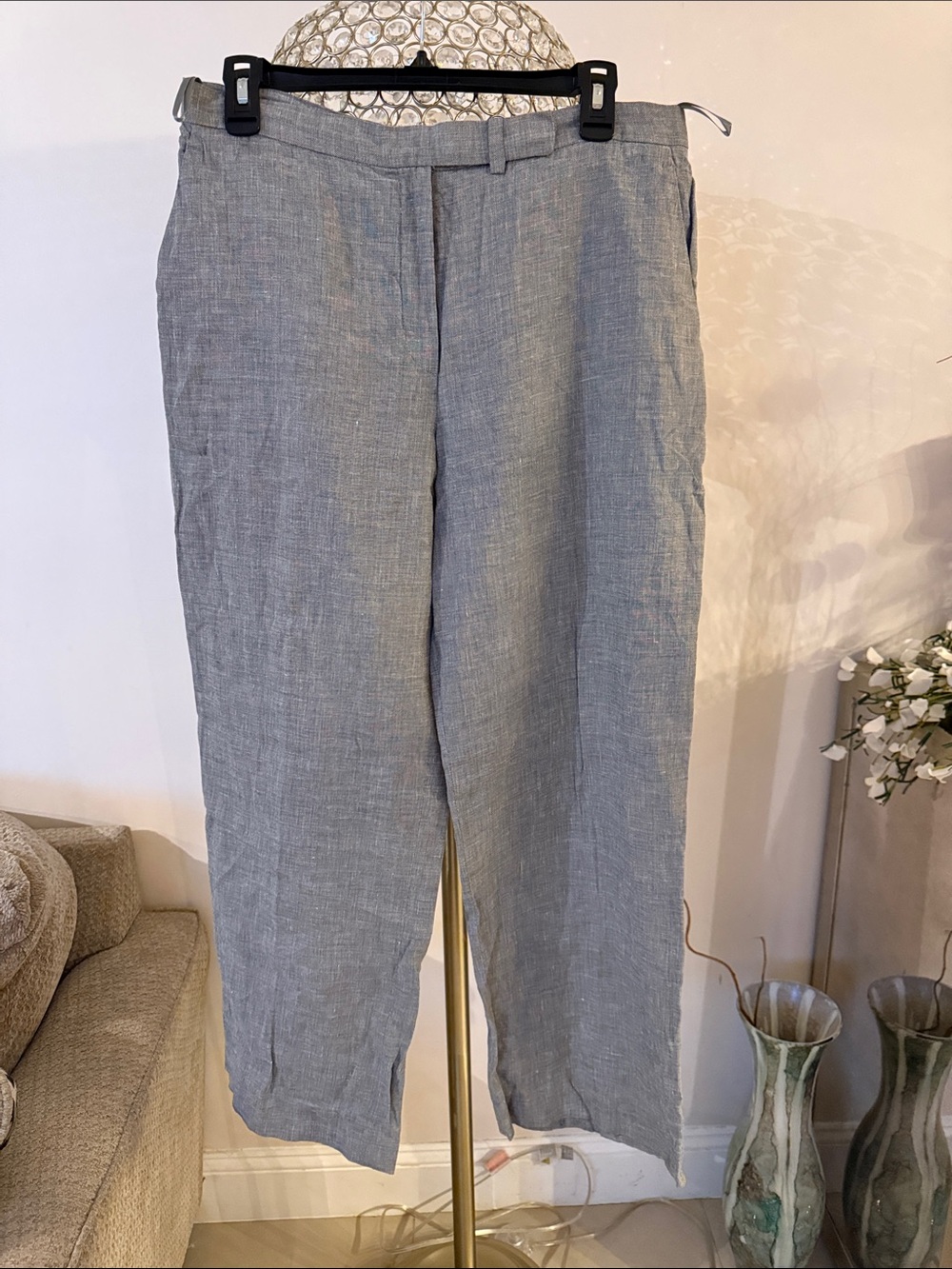 Peserico Light Gray Linen-Blend Chinos size  46